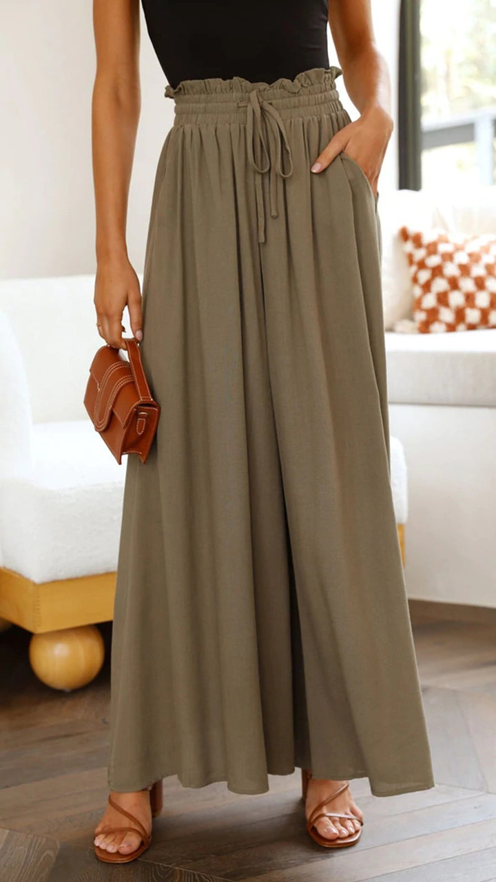 Maxi skirt women with elastic waistband and side pockets