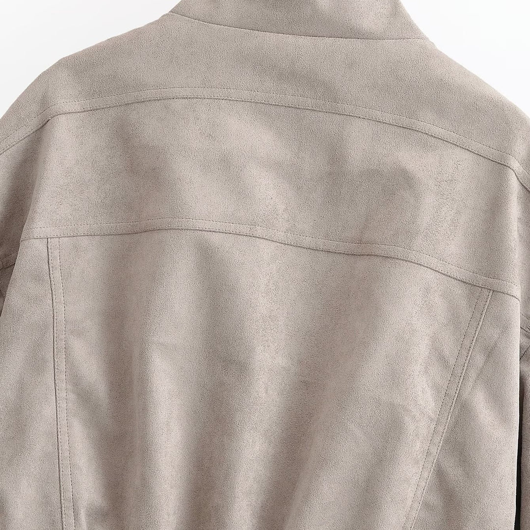 Ladies short blouson in field style made of suede-like material with stand-up collar, shoulder straps and wide ribbed waistband Amarae