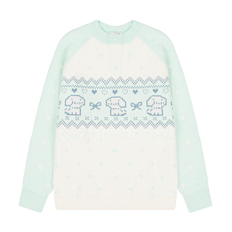Women's knitted sweater with Norwegian pattern, raglan sleeves and round neckline Amarae