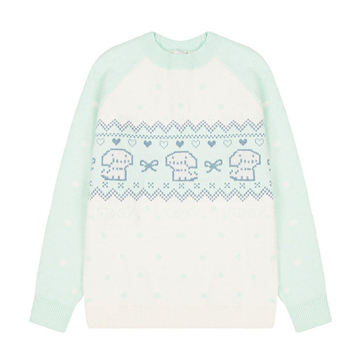 Women's knitted sweater with Norwegian pattern, raglan sleeves and round neckline Amarae