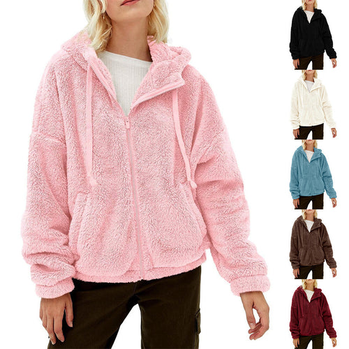 Ladies Cozy Fleece Jacket with High Collar and Zipper Amarae