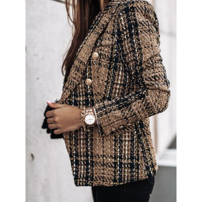 Ladies Tweed Blazer in Glencheck with double row button placket Amarae