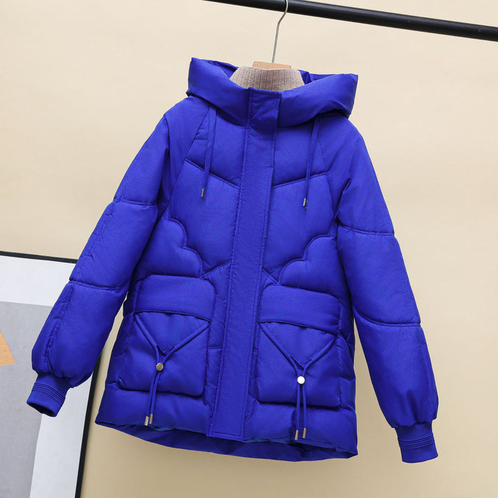Ladies winter quilted down jacket with hood and heart-shaped details Lune London