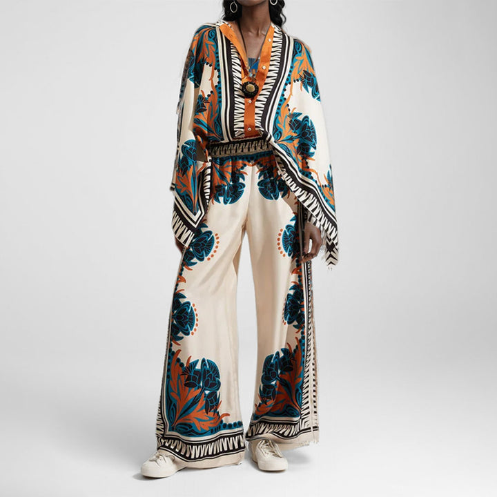 Haut kaftan floral pour femme avec détail de bouton Chic & Stil
