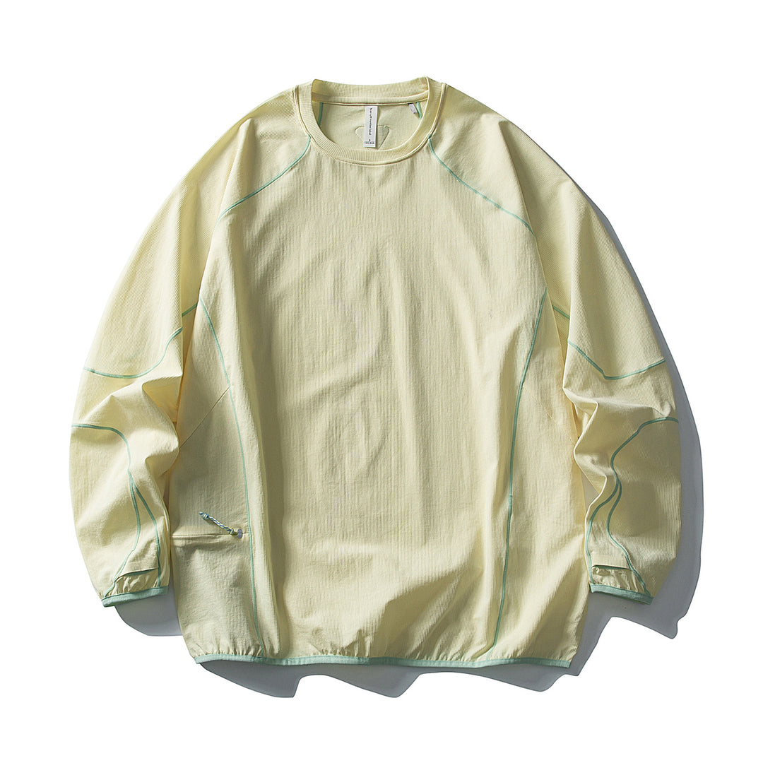 Unisex Technical Oversized Crew Neck Sweater with Flatlock Seams and Side Zipper Pocket Amarae