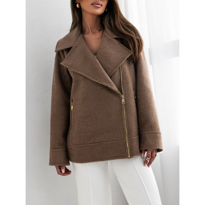 Veste en laine élégante et chaude pour dames avec fermeture éclair asymétrique Chic & Stil
