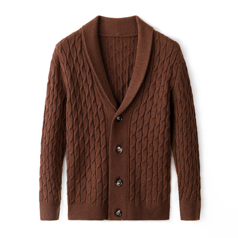 Men's knitted jacket with modern cable pattern and elegant collar Lune London
