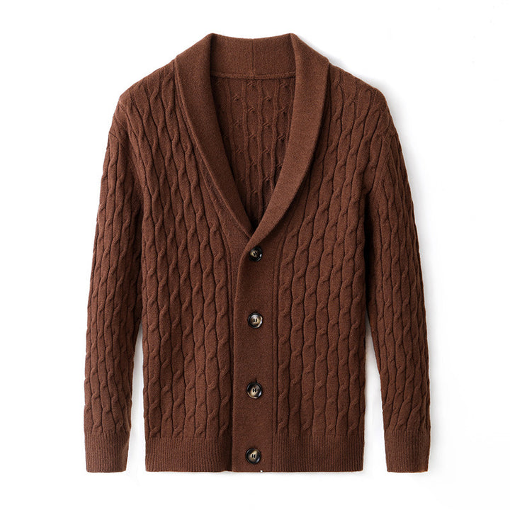 Men's knitted jacket with modern cable pattern and elegant collar Lune London