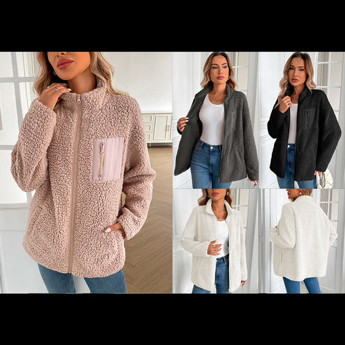 Ladies cozy fleece jacket with high collar and practical pockets Amarae