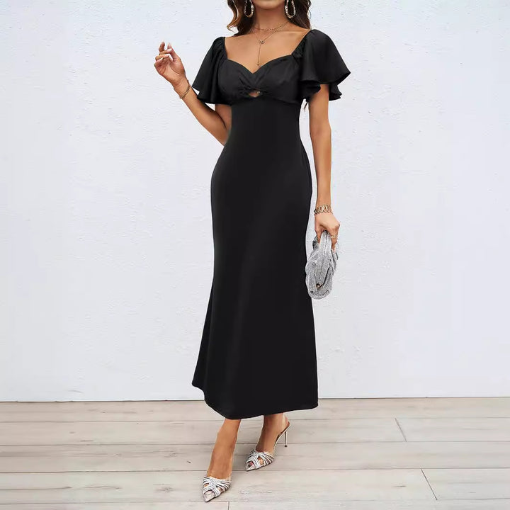 Ladies Elegant Off-Shoulder Maxi Dress with Elastic Skirt and Ruffle Details Lune London