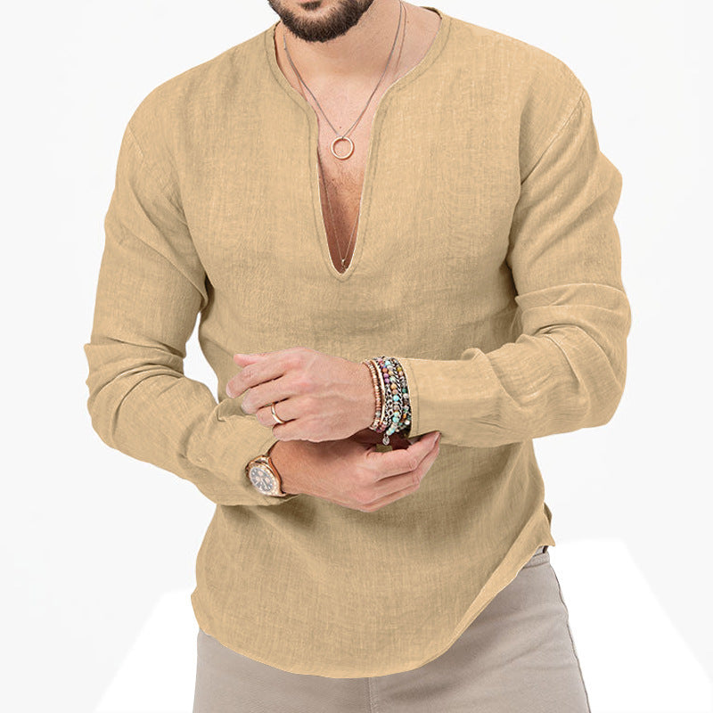 Light linen shirt for men with deep V-neck Lune London