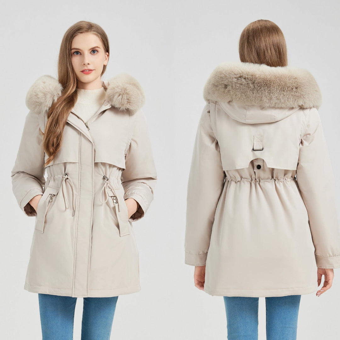 Women's Functional Parka with Removable Faux Fur Collar and Waist Drawstring Lune London