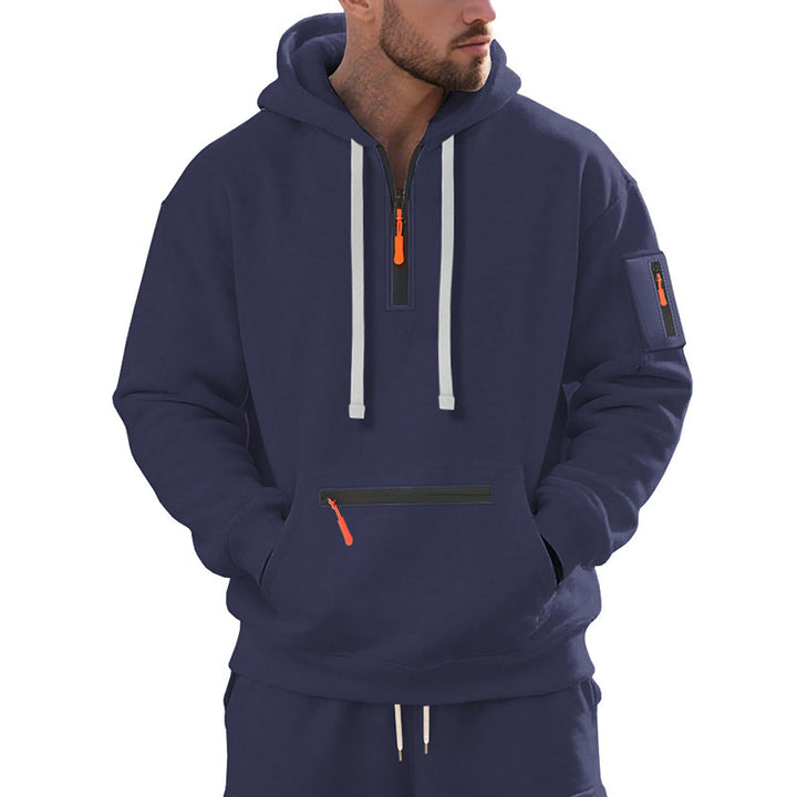Trendy men's hoodie with innovative zipper elements Lune London