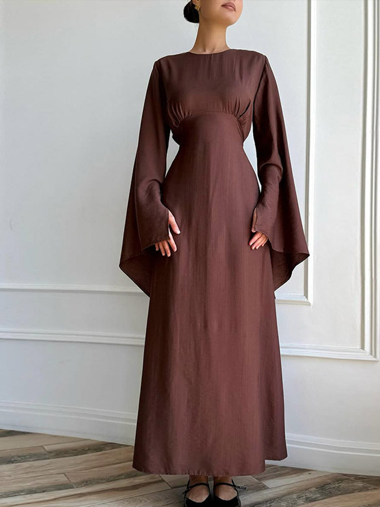 Ladies maxi dress with flared trumpet sleeves and fitted empire silhouette Amarae
