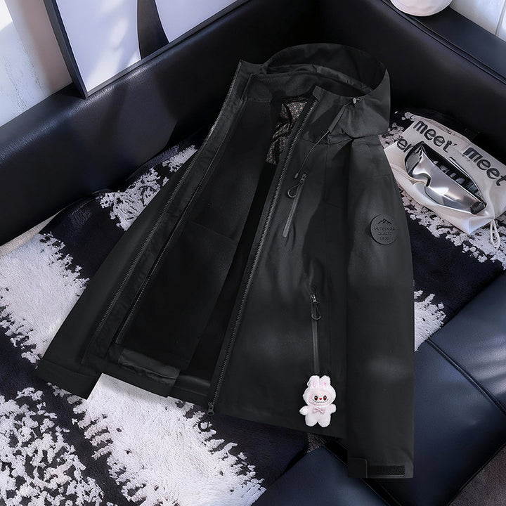 Women Lightweight Waterproof Hooded Jacket with Teddy Charm and Concealed Zipper Pockets Amarae