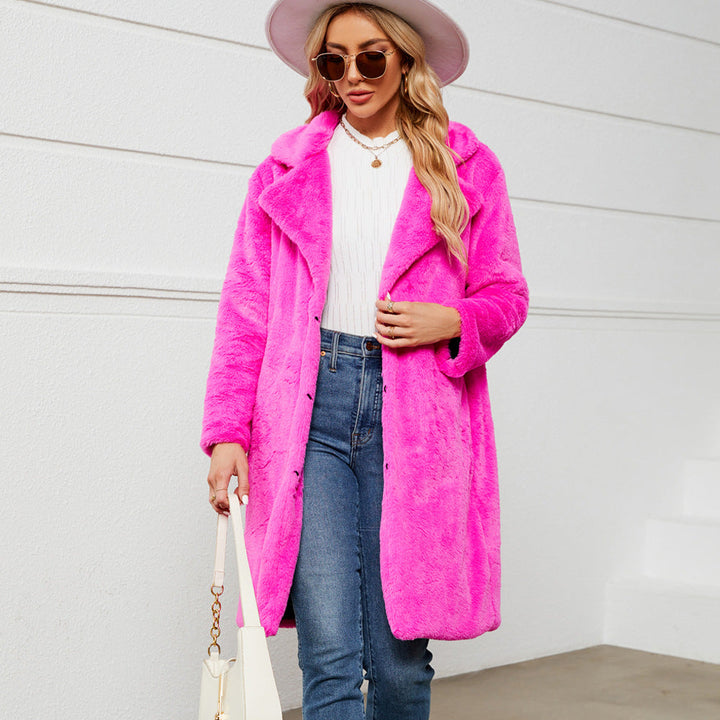 Women's Elegant Faux Fur Coat with Deep Collar Lune London