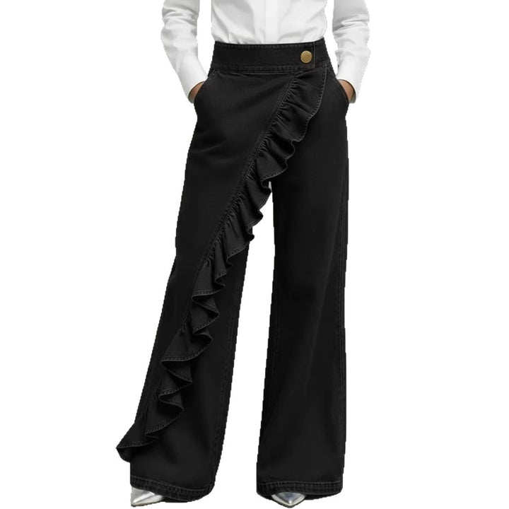 Women's Wide Jeans Pants with Ruffle Detail Chic & Stil