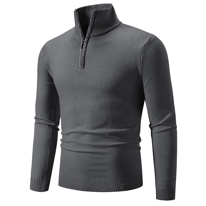 Knitted sweater for men with high collar and practical zipper Lune London