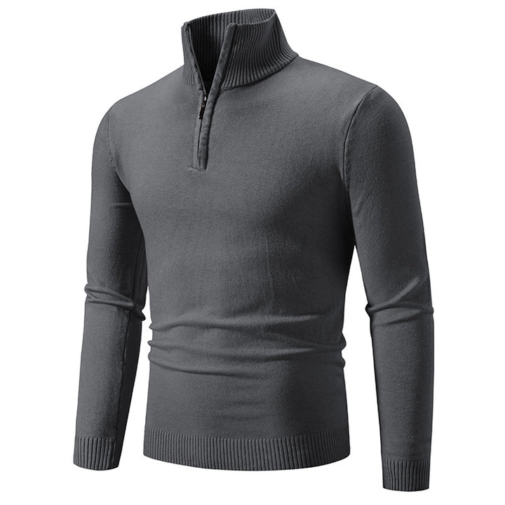 Knitted sweater for men with high collar and practical zipper Lune London