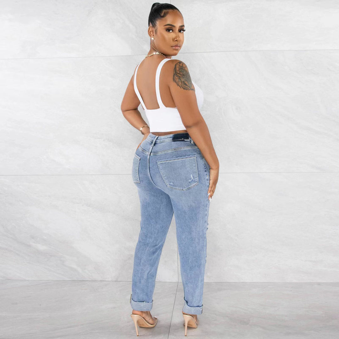 Women's ripped boyfriend jeans with high waist and casual look Chic & Stil