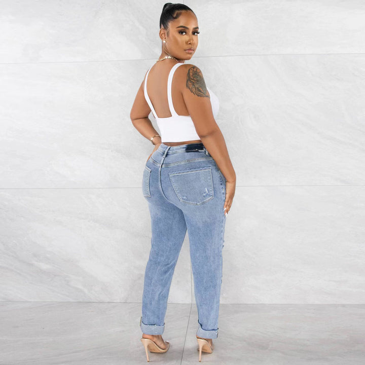 Women's ripped boyfriend jeans with high waist and casual look Chic & Stil