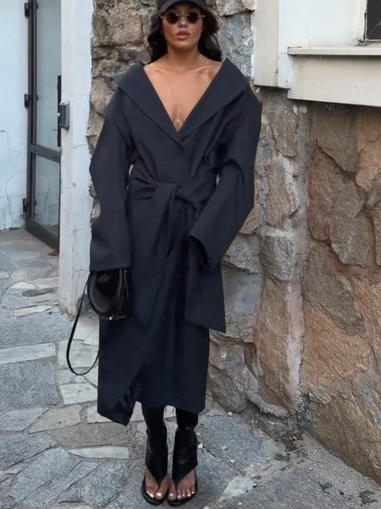 Women's Oversized Wrap Coat with Wide Shawl Collar and Tie Belt Amarae