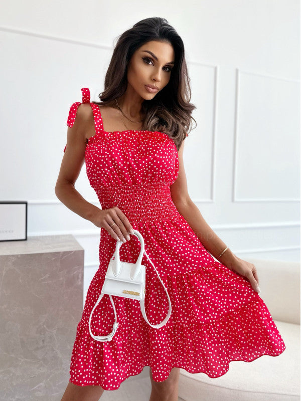 Lune London A-line smocked dress for women with adjustable spaghetti straps
