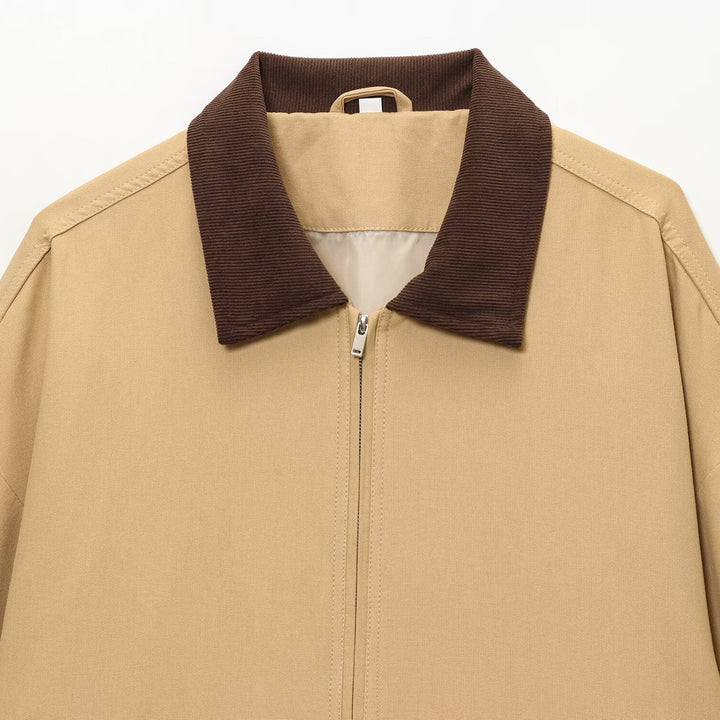 Women's utility field jacket with corduroy collar, zipper, and patch flap pockets Amarae