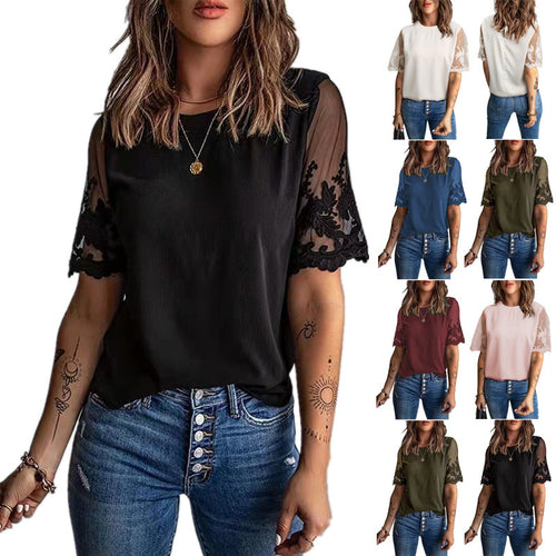Ladies elegant T-shirt with lace on the sleeves Amarae