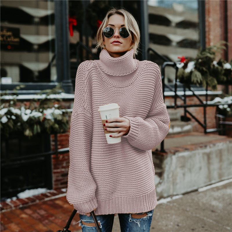 Ladies Soft Knit Sweater with High Collar and Textured Surface Lune London