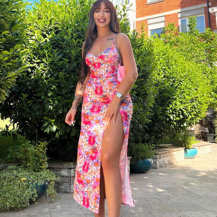 Floral maxi dress for women with high slit Lune London
