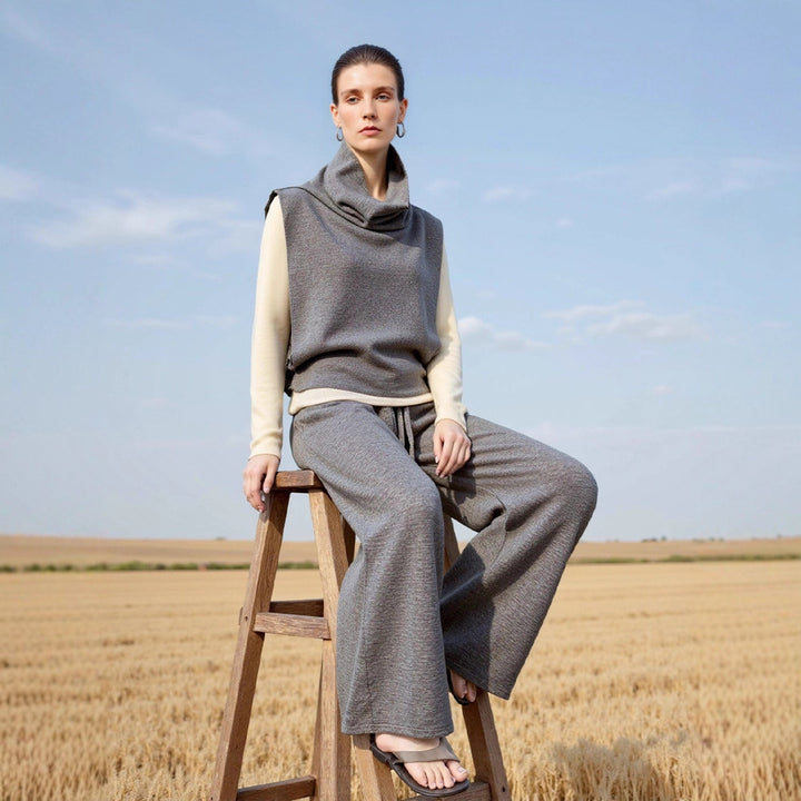 Pull en tricot à col haut et pantalon large Chic & Stil pour femme