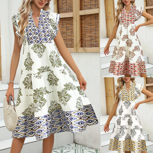 Maxi flower dress for women with short sleeves Amarae