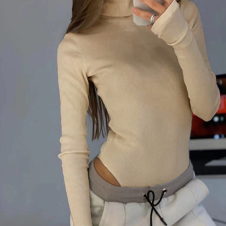 Women turtleneck top with long sleeves in fine ribbed texture Lune London
