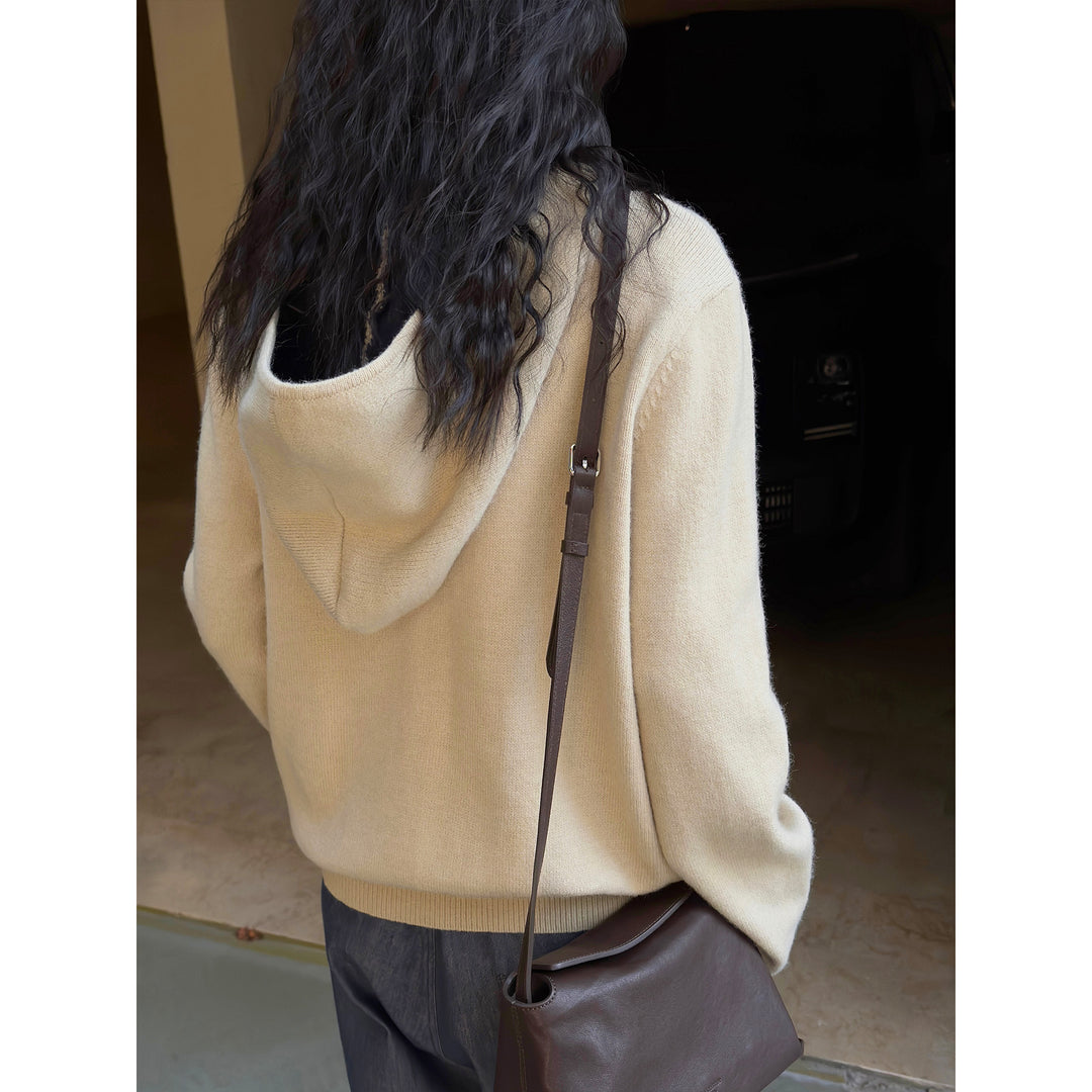 Women's hooded zip cardigan made of fine knit with ribbed hem Amarae