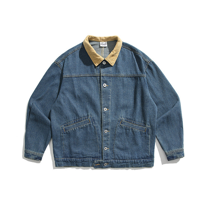 Unisex Boxy Jeans Jacket with Cord Collar, Snap Button Placket and Side Pockets Amarae