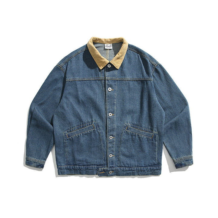 Unisex Boxy Jeans Jacket with Cord Collar, Snap Button Placket and Side Pockets Amarae