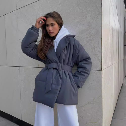Trendy short women's parka with cinched belt Amarae