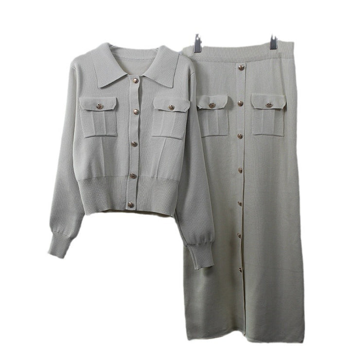 Structured knit set for women with decorative pockets and buttonhole Lune London