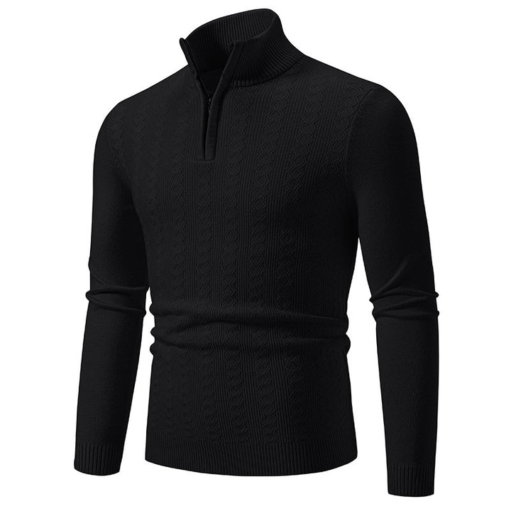 Elegant turtleneck sweater for men with a structural pattern.