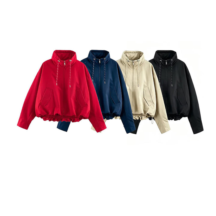 Women's Cropped Oversize Windbreaker with high funnel collar, drawstring and gathered elastic waistband Amarae