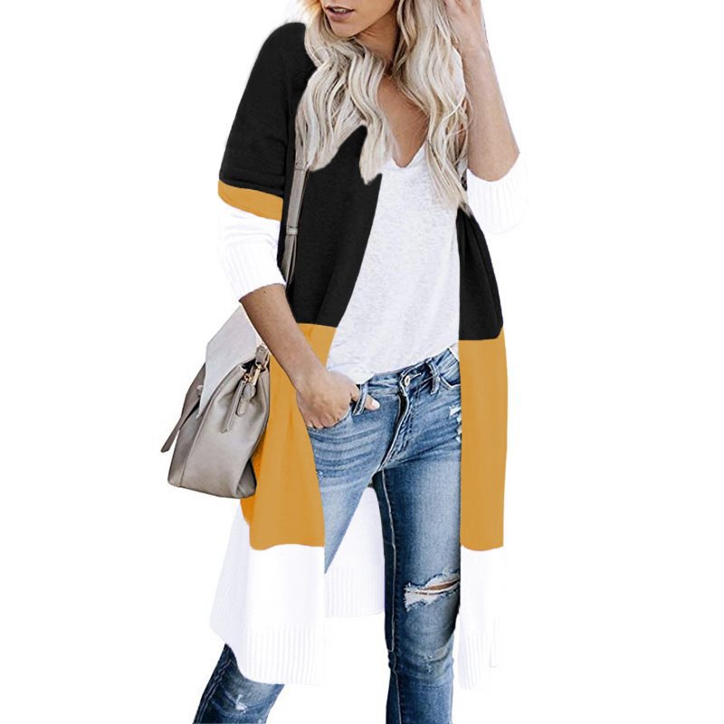 Ladies durable and stylish knitted cardigan with an open fit and contrast color parts Lune London