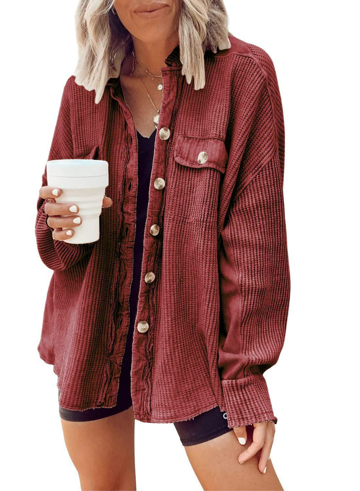 Ladies oversized waffle structure shirt jacket Amarae