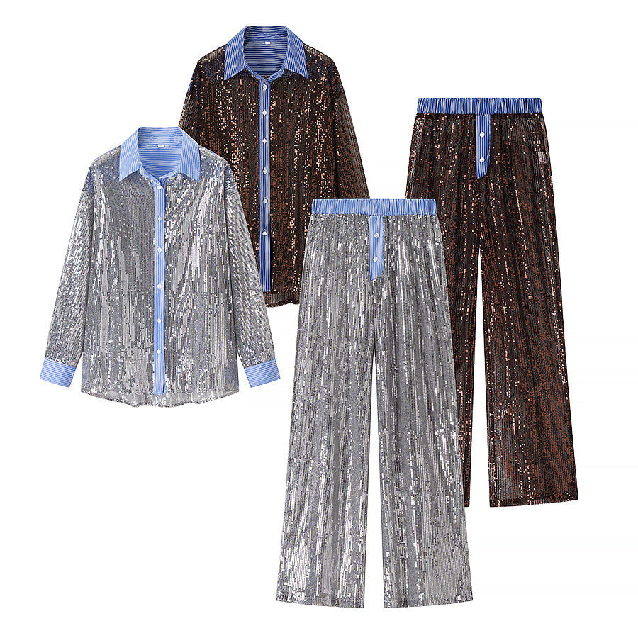 Ladies Glamour Sequined Pajama Set Lune London