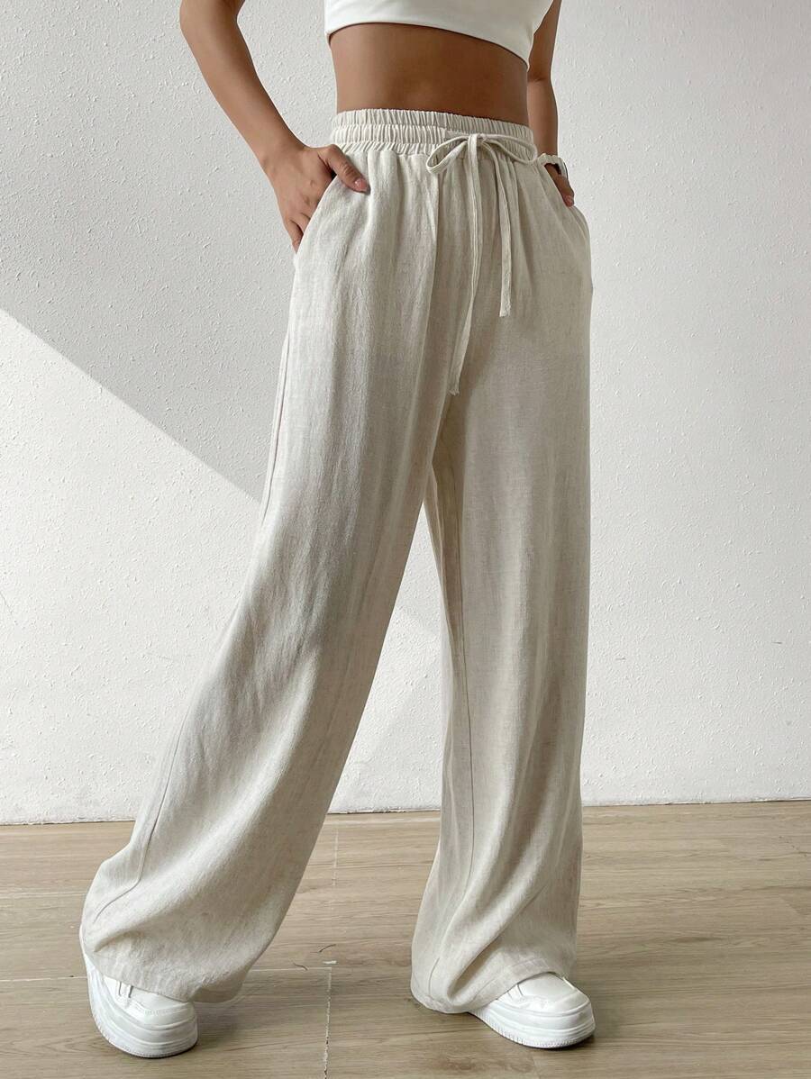 Casual linen pants for women with elastic waist and side pockets Lune London