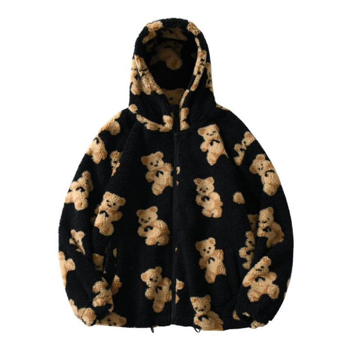 Ladies Cozy Hooded Jacket with Pretty Bear Pattern Lune London
