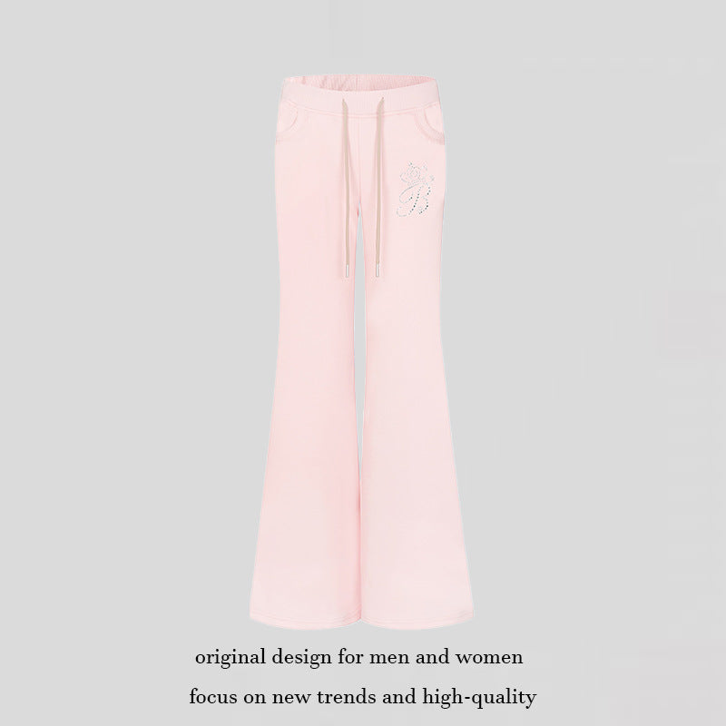 Women Flared Lounge Pants with High Comfort Waistband, Drawstring and Rhinestone Logo Amarae