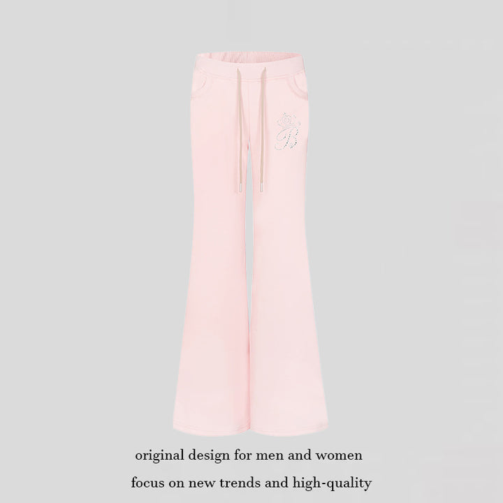 Women Flared Lounge Pants with High Comfort Waistband, Drawstring and Rhinestone Logo Amarae