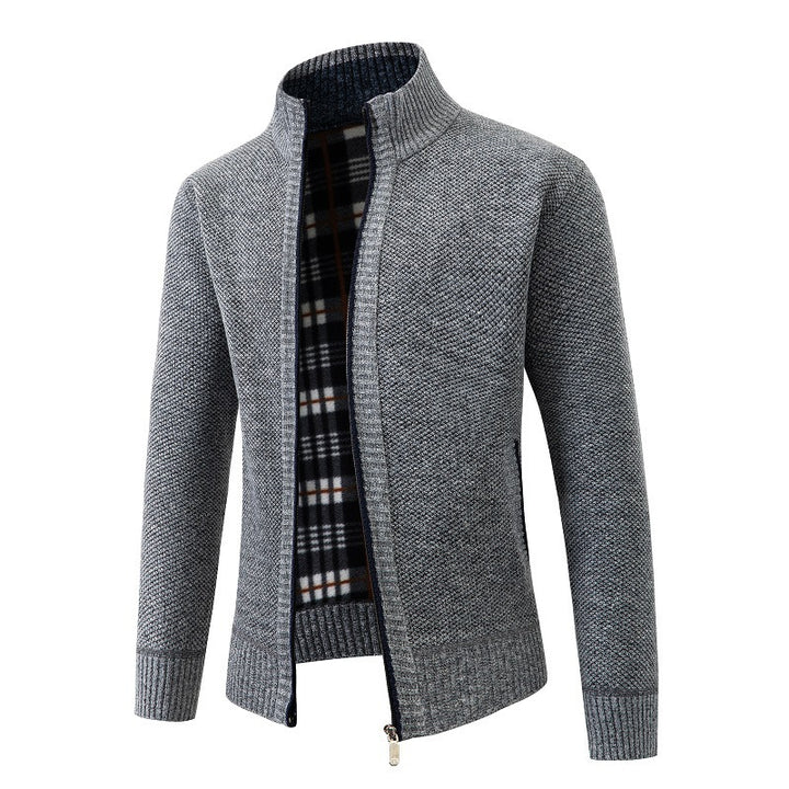 Elegant knitted jacket for men with high collar and practical zipper Lune London