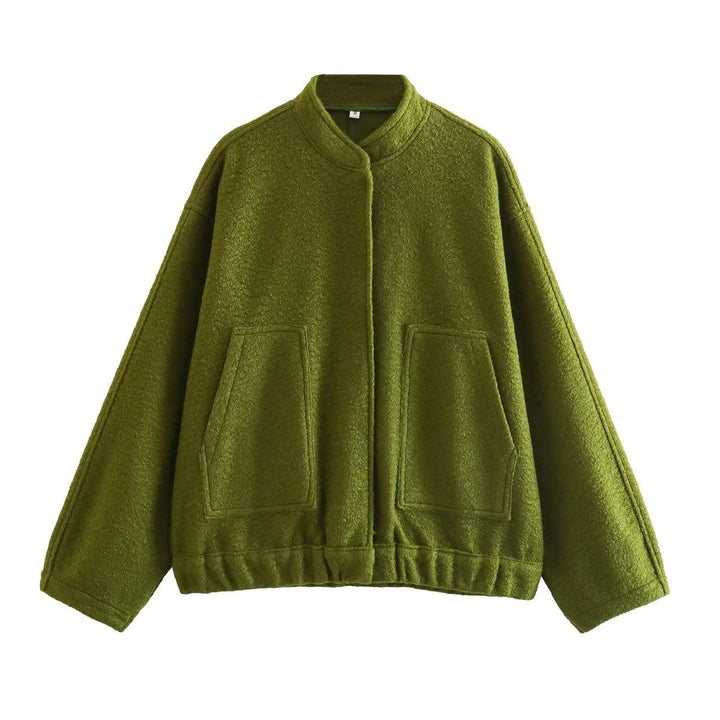 Fleece teddy jacket for women with high collar and patch pockets Lune London